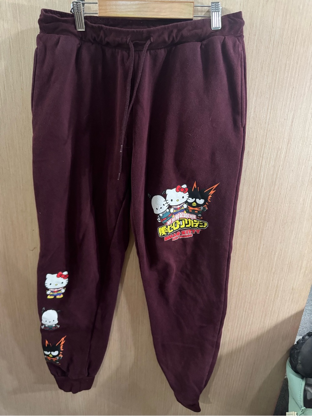 Hello Kitty My Hero Academia Joggers Adult Burgundy Drawstring  Medium